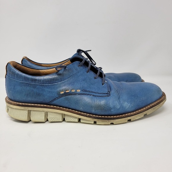 Ecco Shoes Men\'s 9 Leather Blue Lace Up Oxfords Rubber‎ Sole Comfort Leather main image 4